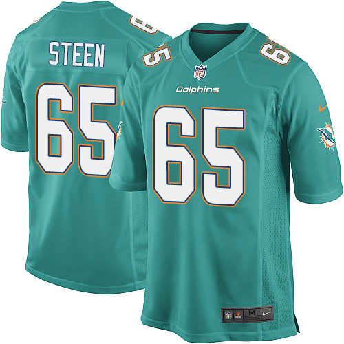 Men's Game Anthony Steen Nike Jersey Aqua Green Home - #65 NFL Miami Dolphins